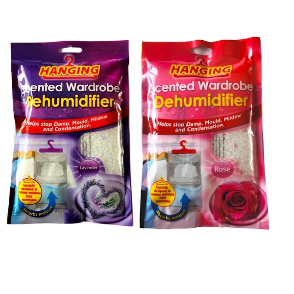 Set of 2 Scented Hanging Wardrobe Dehumidifiers. Damp/Mould Prevention &