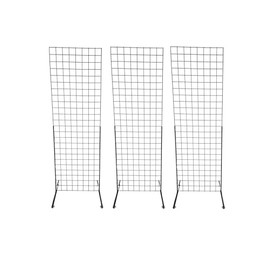 Only Hangers 2' x 6' Grid Wall Panel Floorstanding Display Fixture with Deluxe T-Style Base, Black or White. Three-Pack Combo. (BLACK WITH EZ SLIDE ON LEGS (NO HARDWARE REQUIRED))