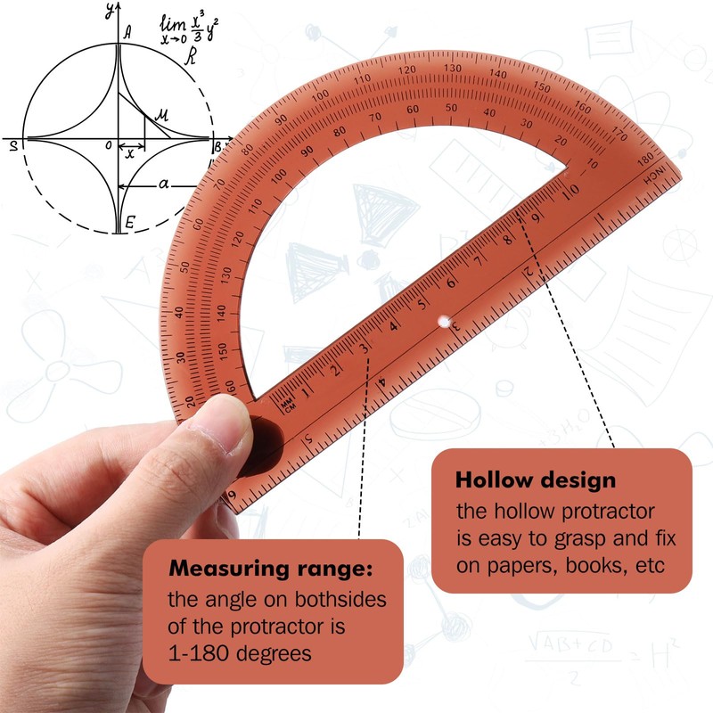 Zonon 2 Pcs 6 Inch Plastic Protractor Math Protractors 180
