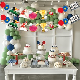 3Pcs Table Tennis Banner Ping Pong Party Decorations Ping-Pong Garland Sport Theme Hanging Banners for Kids Adults Baby Shower Birthday Party Supplies