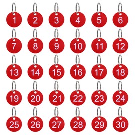 uxcell Number Key Tags 1-30, 30 Pcs 35mm Round Number Tags Plastic Numbered Keychains for Dormitory Keys House Lockers, Red