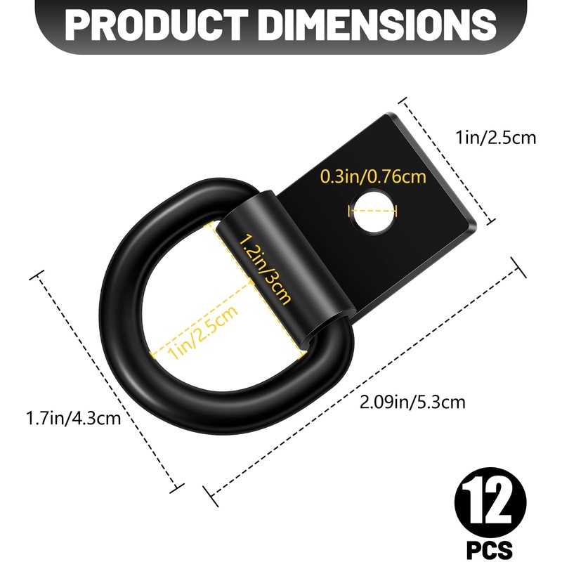 garini Black D Ring Tie Down Anchors,12Pcs Heavy Duty D