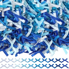 Ysleen 300 Pcs Mini Ribbon Craft Bows, Small Multicolor DIY Craft Tiny Satin Bows for Presents Gift Wrapping Hair Clip Flower Bouquet Wedding Birthday Sewing Scrapbooking(Blue)
