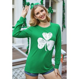 St Patricks Womens Saint Clover Funny Shamrock Irish Shirts Long Sleeve Paddys Tops L