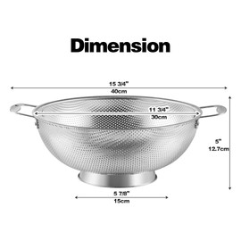 Tiawudi Large 6-Qt Colander, 18/8 Stainless Steel Mesh Strainer for Kitchen, Food Sieve with Riveted Handles and Self-draining Solid Ring Base, Great for Pasta, Rice, Vegetables and Fruits