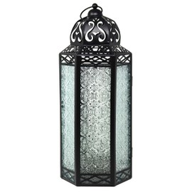 VELA LANTERNS 16" Extra Large Large Black Metal Decorative Floor Moroccan Lantern Candle Holder Lamp - Indoor/Outdoor, Home Decor, Patio, Weddings, Ramadan Decor, Clear