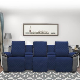 Easy-Going Recliner Sofa Cover with Console, Reversible Couch Cover for Living Room, Split Sofa Cover for Each Seat with Elastic Straps for Kids, Dogs, Pets (3 Seater, Navy/Ivory)