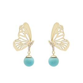 Wunderschöne natürliche blaue Türkis und 925 Sterling Silber Schmetterling Tropfen Baumeln Ohrringe Geschenk Gelbgold plattiert