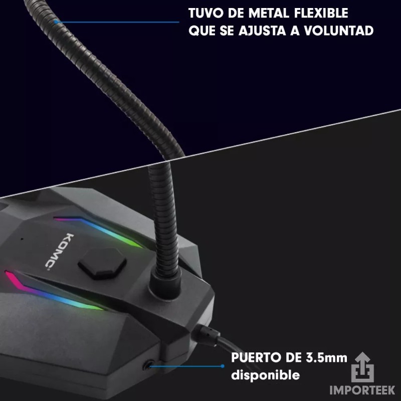 Importeek Microfono Usb Alambrico Pc Laptop Computadora Gamer Luz Led