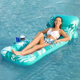 Jasonwell Inflatable Pool Float Adult - Pool Floaties Lounger Floats Floating Chair Raft with Adjustable Backrest Cup Holders Water Floaty Lake Lounge Tanning Floats Beach Party Toys for Adults Kids - Style: Beige