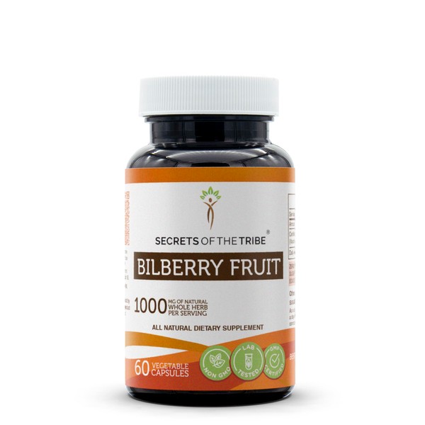 Secrets of the Tribe Bilberry Fruit 60 Capsules, 1000 mg, Bilberry (Vaccinium Myrtillus) Dried Fruit (60 Capsules)