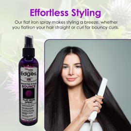 Hicks Edges Natural Hair and Scalp Bounce Flat Iron Spray, Smooth Bouncy Curls, Holds without Spritz with Heat Protection, Non-Sticky and Non Flaky, Adds Shine and Bounce, Help protect Hair