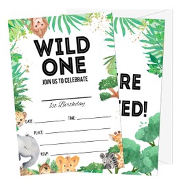 Gsauto Wild One Birthday Invitations, 20 Invitation Cards with Envelopes, Safari Zoo Invites for Party Decorations Favor Supplies - A16