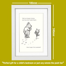 Oscar Finks Winnie the Pooh and Piglet Friendship Quote Framed Print, A5 Size (185mm x 245mm) White Frame, Nursery Wall Art #1857