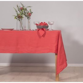 Ger3as 100% Leinen Tischdecke - Hochwertige Stofftischdecke für Küchentisch und Esstisch - Natürliche Eleganz für Ihr Zuhause (Dunkelpink, 140 x 220 cm)