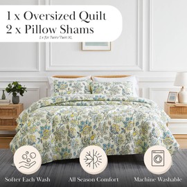 Southshore Fine Living, Inc. Oversized Quilt Set, All Season California King Quilts, Floral Coverlet, 3-Piece Set Bohemian Bedding with Two Matching Quilted Pillow Shams, King/California Size, Cream