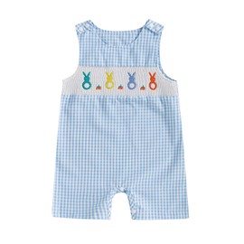 NEVUQO Baby Boy Easter Outfit Sleeveless Shorts Jumpsuit Romper Newborn Infant One Piece Clothes 0 3 6 9 12 18 Months (Blue Bunny, 3-6 Months)