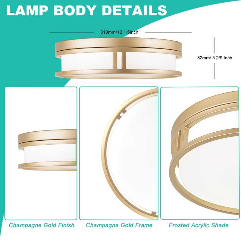 Flynix 12.5 Inch LED Flush Mount Ceiling Light Fixture, 26W,