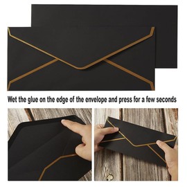 20 Pcs Business Envelopes with Gold Border Self-Seal Standard Envelopes for Office Letter Mailing Invoices 9.49x4.13 Inches (Black)