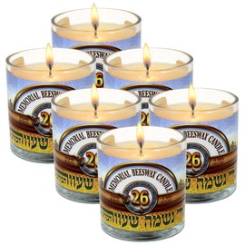 RAMBUE Memorial Beeswax Candles in Glass Jar 24 Hour Burning Time -6 Pack- Kosher Yahrzeit Candle Ner Neshama Ner Shava Light in Remembrance of Loved Ones Funeral Shiva Burn 1 Day