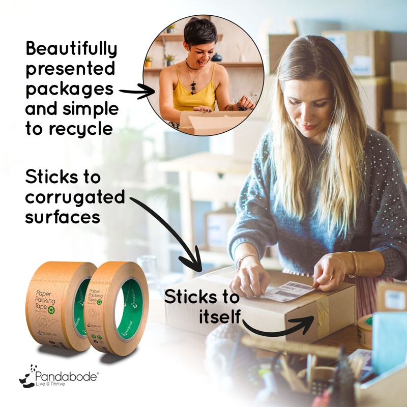 Pandabode Paper Packing Tape 24mm x 50m Strong, Sticky, Recyclable