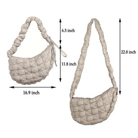 Puffer Bag Quilted Padded Tote Bags for Women Puffy Hobo Purse Lightweight Down Cotton Crossbody Shoulder Bag Light Grey