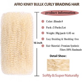 Xtrend Afro Kinky Braiding Bulk Hair For Dreadlocks, Loc Repair, Dreadlocks Extensions,16 Inch3 Bundles 90g Blonde Mini Braiding Twists Afro Kinkys Bulk For Micro Twist Kinky Hair(30g/pack)