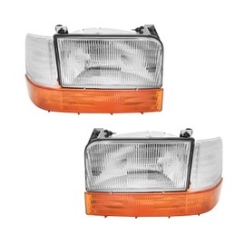 PM AUTO Headlights Assembly Turn Signal Lamp Replacement for 1997 Ford F-250 HD With bulb Halogen Headlight Assembly Pair Faros Delanteros