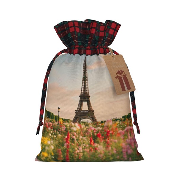YHBLYKXP Beautiful Eiffel Tower Paris print Drawstring Christmas Bags, Festive