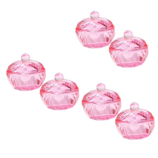 FOMIYES 6 Shot Glasses with Lids Pink Glass Colourful Plates Cuticle Bit for Nail Drill Nail Organiser and Storage for Nail Tech Clear Glass Crystal Cup Stained Glass