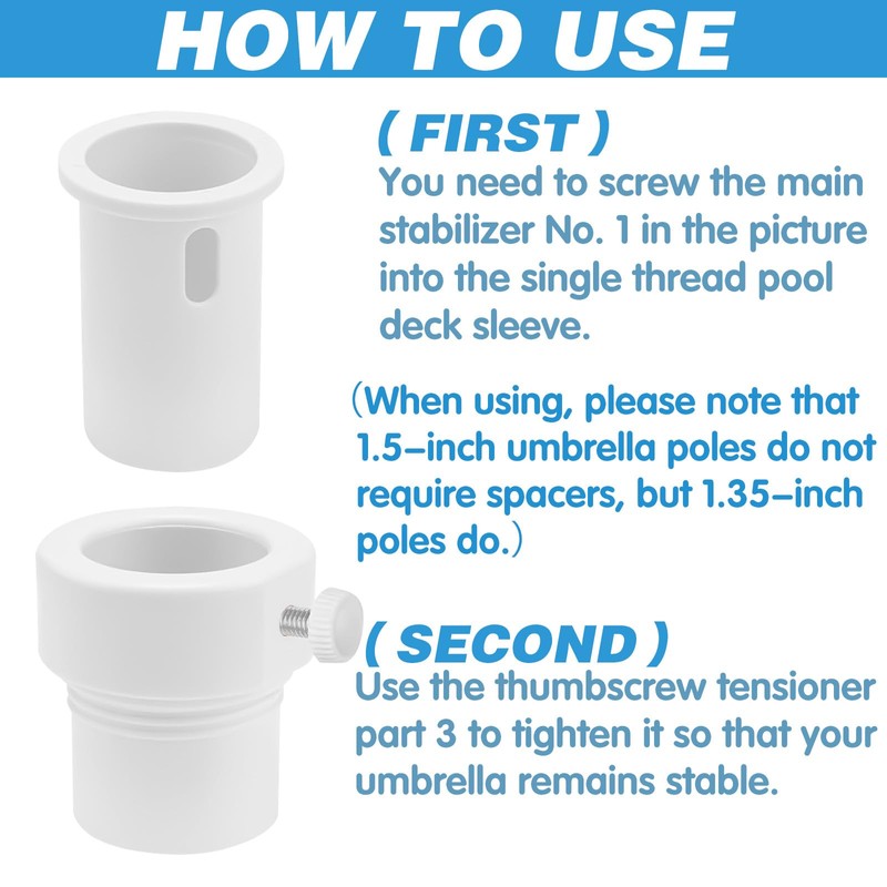 CYUXING White Pool Umbrella Holder Adapter Supplies, Umbrella Pole Stabilizer