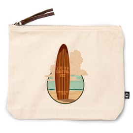 Lantern Press Miramar Beach, Florida, Life is a Beautiful Ride, Surfboard, 100% Cotton Zipper Pouch, Travel Accessory, Go Bag