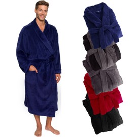Ross Michaels Mens Robe Shawl Collar Wrap Style - Mid Length Plush Fleece Bathrobe (Midnight Blue, 2X-Large/3X-Large)