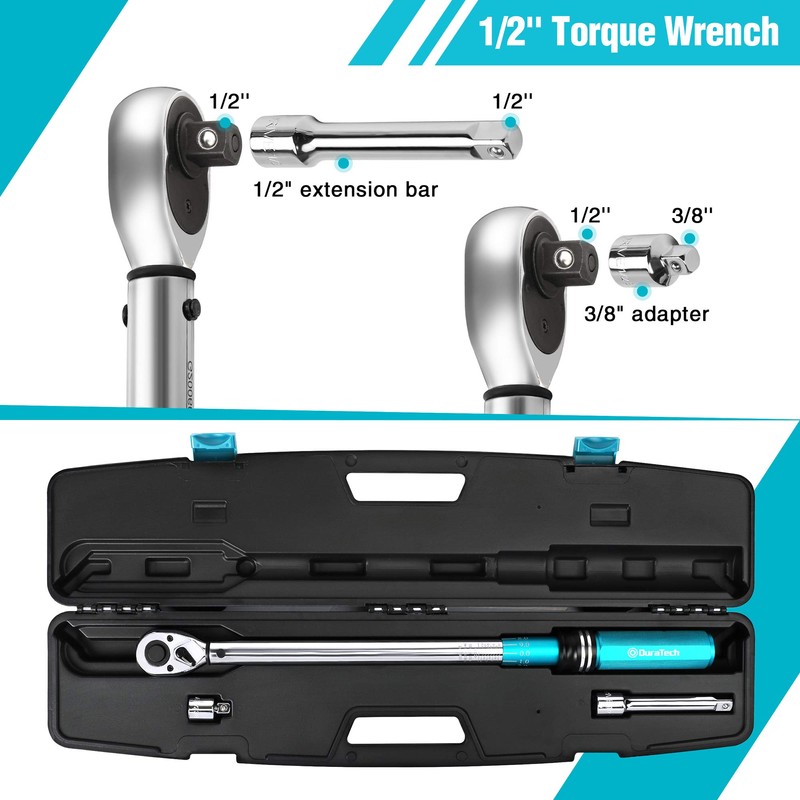 DURATECH 1/2-Inch Drive Click Torque Wrench, 30-160 Ft-lb, with Socket