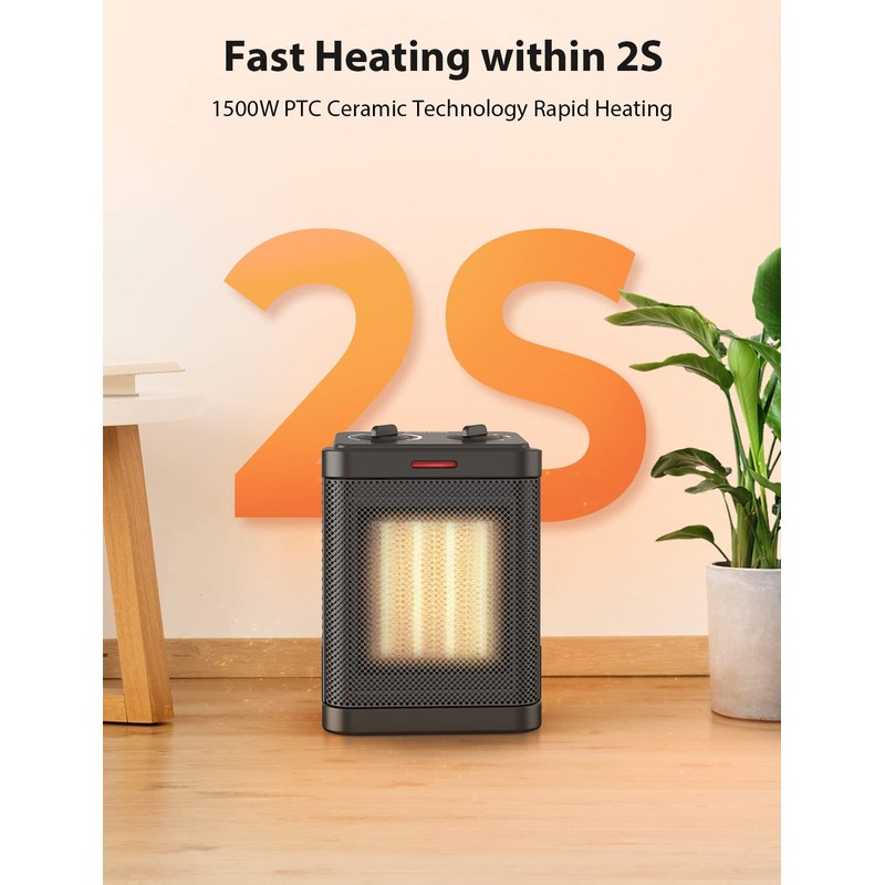 1500W Small Space Heater for Indoor Use, PTC Ceramic Space