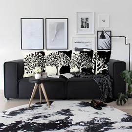 Aoihrraan 16 x 16 Inch Cushion Covers Black White Tree Soft Short Plush Square Throw Pillow Cover Home Decor For Farmhouse Living Room Sofa Bed Outdoor Patio Garden Couch Car, 40x40cm Set of 4