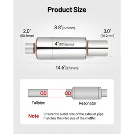 EVIL ENERGY Exhaust Muffler Stainless Steel Exhaust Tip Universal 14.6" Length (Non Burnt 2 intlet 3 outlet)