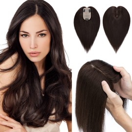 Hairro Human Hair Toppers for Women, Clip in Hair Pieces, 130% Density 3"x5" Silk Base with Free Parting, Human Hair for Thinning Hair/Hair Loss/Covering Greyish Hair/Adding Volume