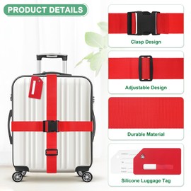 M METERXITY 2-Sets Luggage Straps TSA Approved, Travel Straps for Luggage Suitcase Tags Set, Adjustable Suitcase Belt [Red]