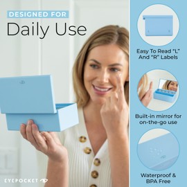 EYEPOCKET Daily Contact Lens Case - Travel Contact Case, Daily Lens Organizer, Flip Top Eye Contacts Carrier for Disposable Lenses & Dailies, Light Blue