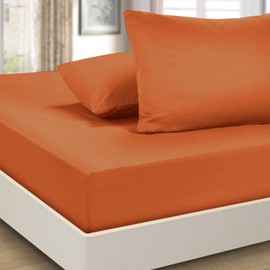 Imperial Rooms Fitted Sheet 40 Cm - Extra Deep Brushed Microfiber Bed Sheets Easy Care Soft Fitted Bed Sheet - Shrinkage and Fade Resistant (Rust, Single)