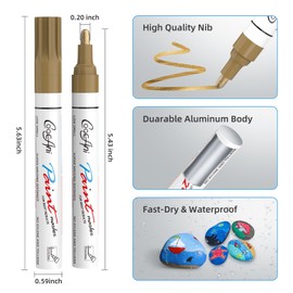 Paint Markers Paint Pens, Set of 2 Gold Oil Based Permanent Markers for Rock Painting, Metal,Glass,Ceramic,Wood,Canvas DIY Crafts Art Project (Gold,2 Pack)