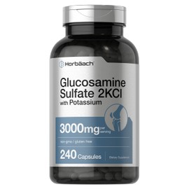 Horbäach Glucosamine Sulfate 2KCI with Potassium | 3000mg | 240 Capsules | Non-GMO and Gluten Free Supplement