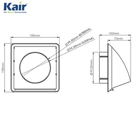 Kair Beige Cowled Outlet Grille 155mm External Dimension with 100mm - 4 inch Round Rear Spigot and Wind Baffle Backdraught Shutter