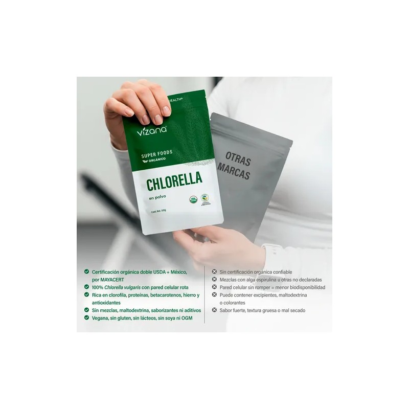 Chlorella Y Espirulina Orgánica Polvo 300g Vizana Nutrition