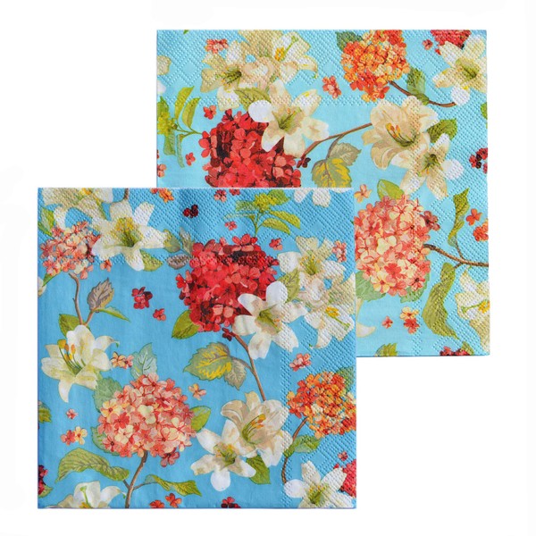 WHW Whole House Worlds - Servilletas con diseño de flores, 2 paquetes de 20, papel de 2 capas, 19 cm, fondo azul de huevo, color blanco y detalles de hortensias