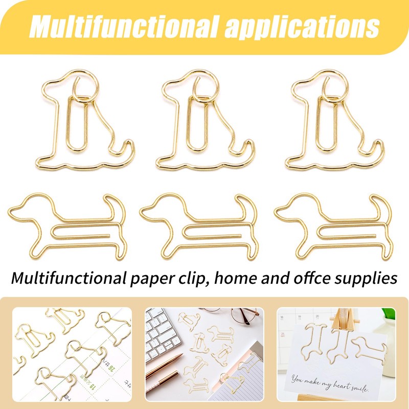 Luggspa 80 Pcs Gold Dog Creative Metal Paper Clips -