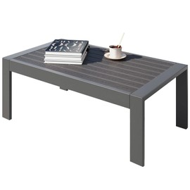All-Weather Aluminum Outdoor Coffee Table, Modern Coffee Table for Outside, Rectangle Patio Coffee Table for Balcony Garden, Deep Grey
