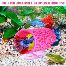 Abizoo Betta Fish Pink Tunnel Hideout for Aquarium Decoration Durable Hollow Design Easy to Clean Smooth Finish Enhances Habitat Comfort Fish Tank Accessory for Shrimp Guppies