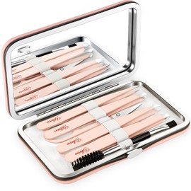 Tweezers, Tweezers, Cosmetic Tweezers, Unisex Eyebrow Tweezers, Eyebrow Treatment, Premium Stainless Steel, Includes Exclusive Leather Case, Easy to Use, Set of 6 (Pink)